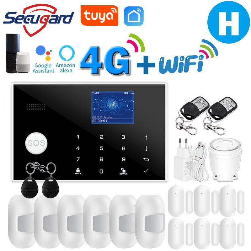 Tuya WiFi GSM Home Security Alarm System 4G Smart Burglar Host 433MHz Wireless TFT