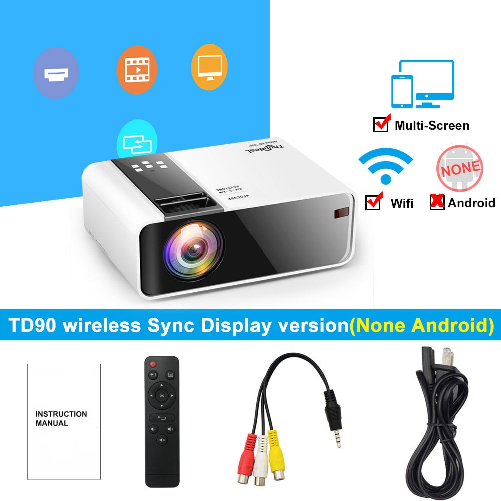 ThundeaL HD Mini Projector TD90 Native 1280 x 720P LED WiFi Projector Home Theater Cinema