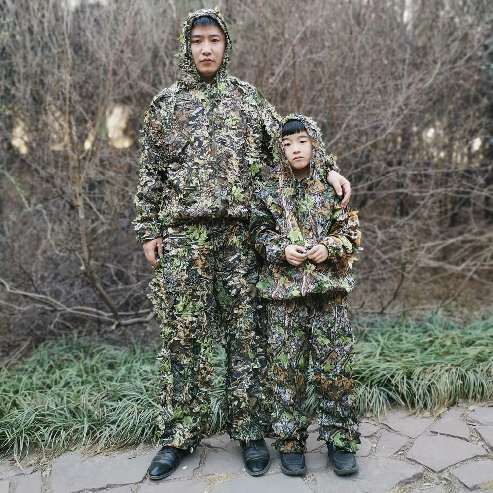 Men Women Kids Outdoor Ghillie Suit Clothes Jungle Suit Training Leaves Clothing Hunting