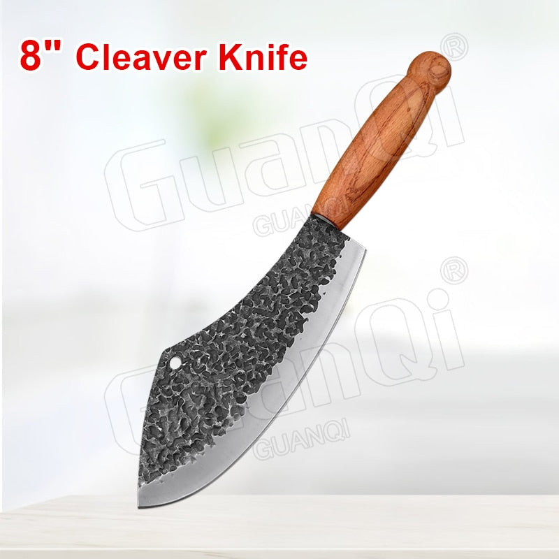 8 Inch Stainless Steel Butcher Knife Fishing Hunting Handmade Forged Bone Knife Meat Cleaver