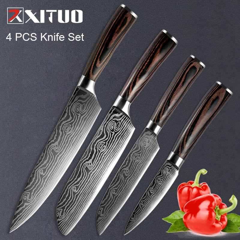 XITUO 1-5PCS set Chef Knife Japanese Stainless Steel Sanding Laser Pattern Knives Professional