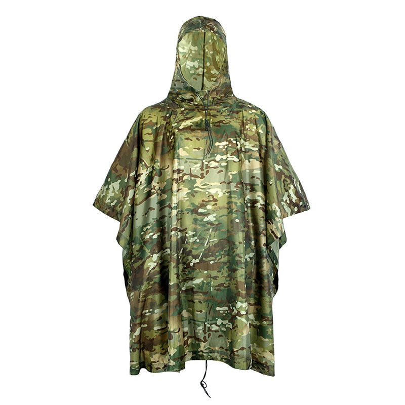 Outdoor Military Poncho 210T+PU Army War Tactical Raincoat Hunting Ghillie Suit Accessories