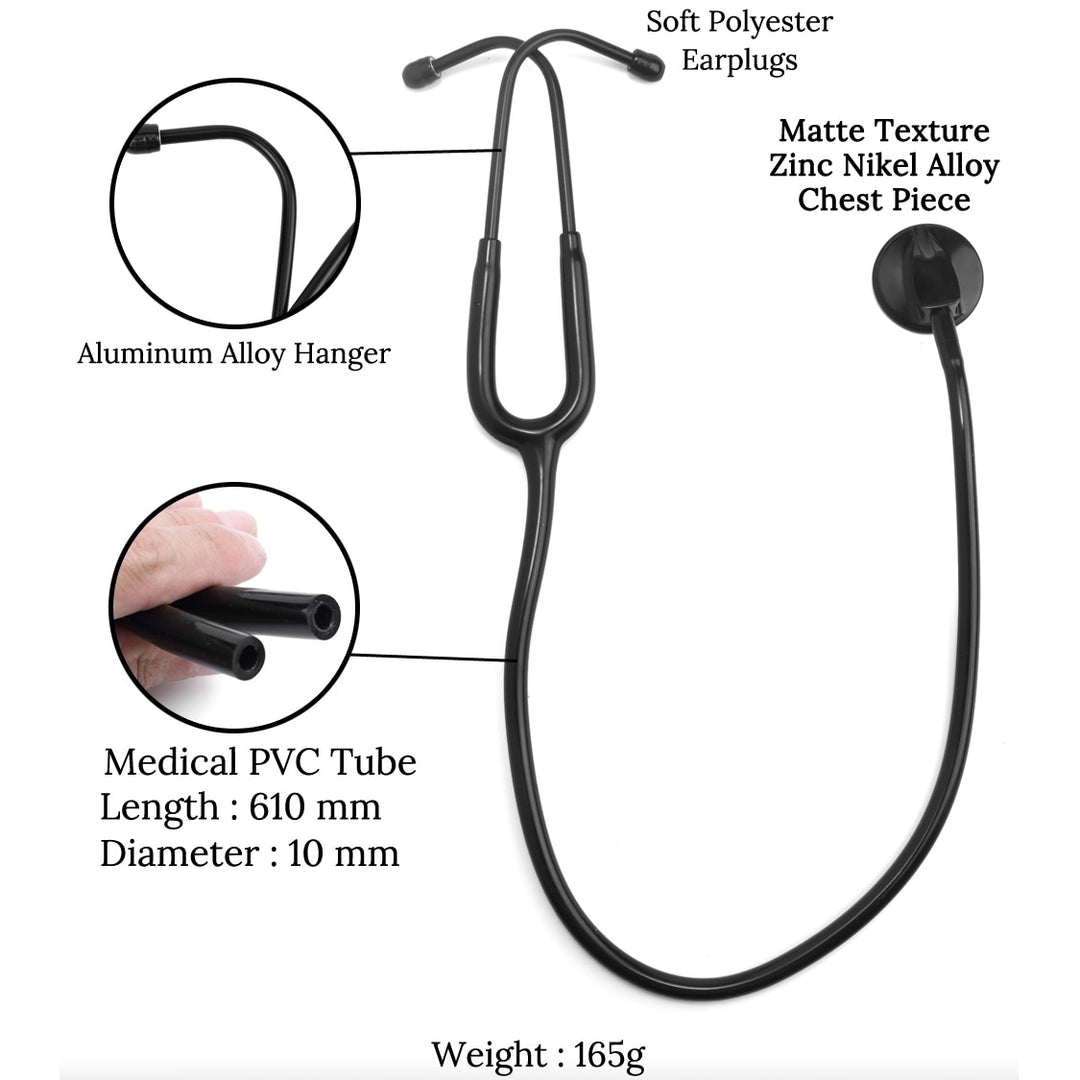 All Black Medical Doctor Stethoscope Professional Heart Nurse Student Equipment Device