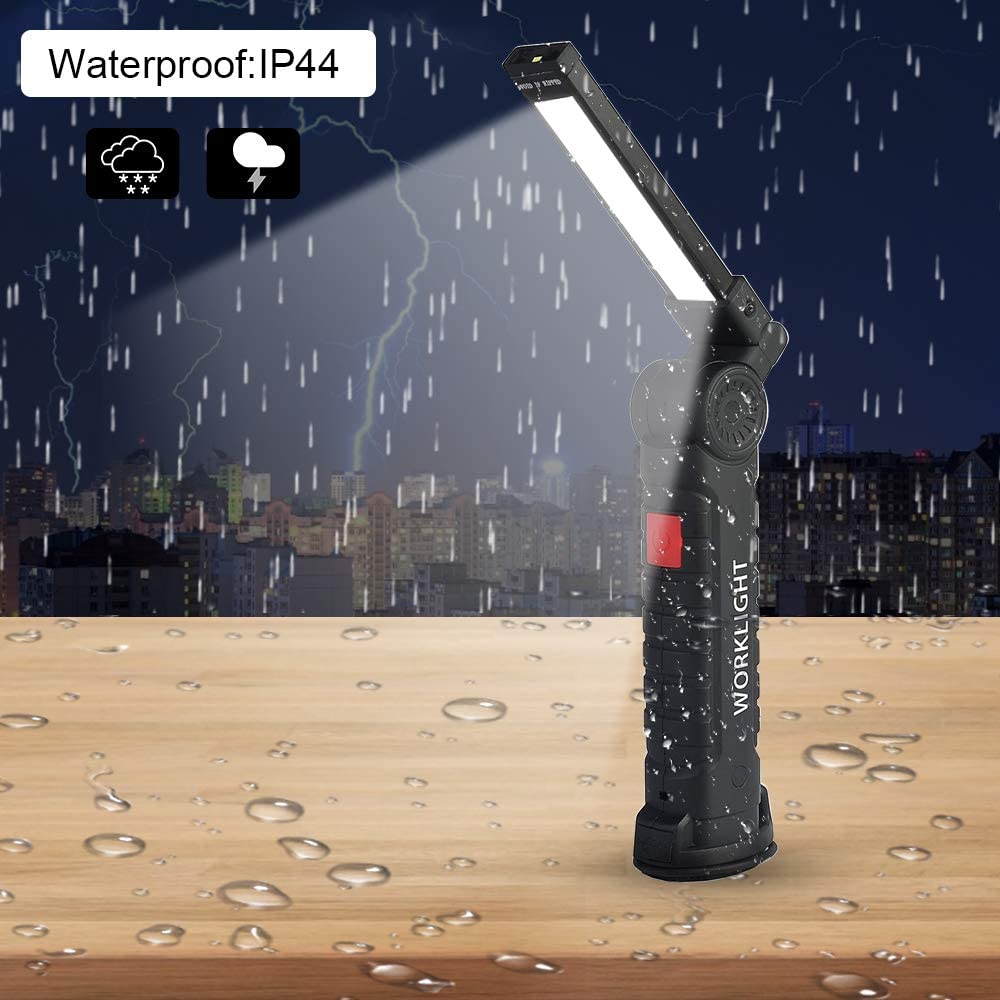 LED Work Magnetic Base Flashlights Waterproof Torch Foldable 5 Modes USB Rechargeable Work Light