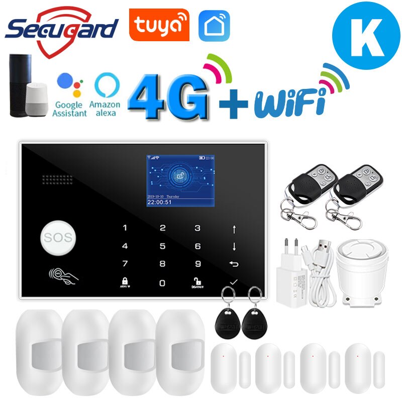 Tuya WiFi GSM Home Security Alarm System 4G Smart Burglar Host 433MHz Wireless TFT