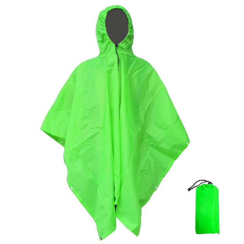 Portable Multifunctional 3 In 1 Rain Coat Hiking Camping Raincoat Poncho Mat Awning Durable