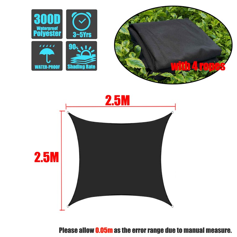 Black 420D Waterproof Square Rectangle Shade Sails garden terrace Canopy swimming