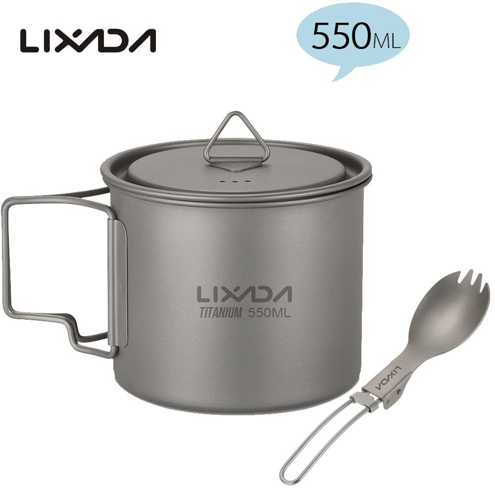 Lixada Titanium Cup Spork Camping Mug Picnic Utensils Heating Tableware Lightweight Outdoor