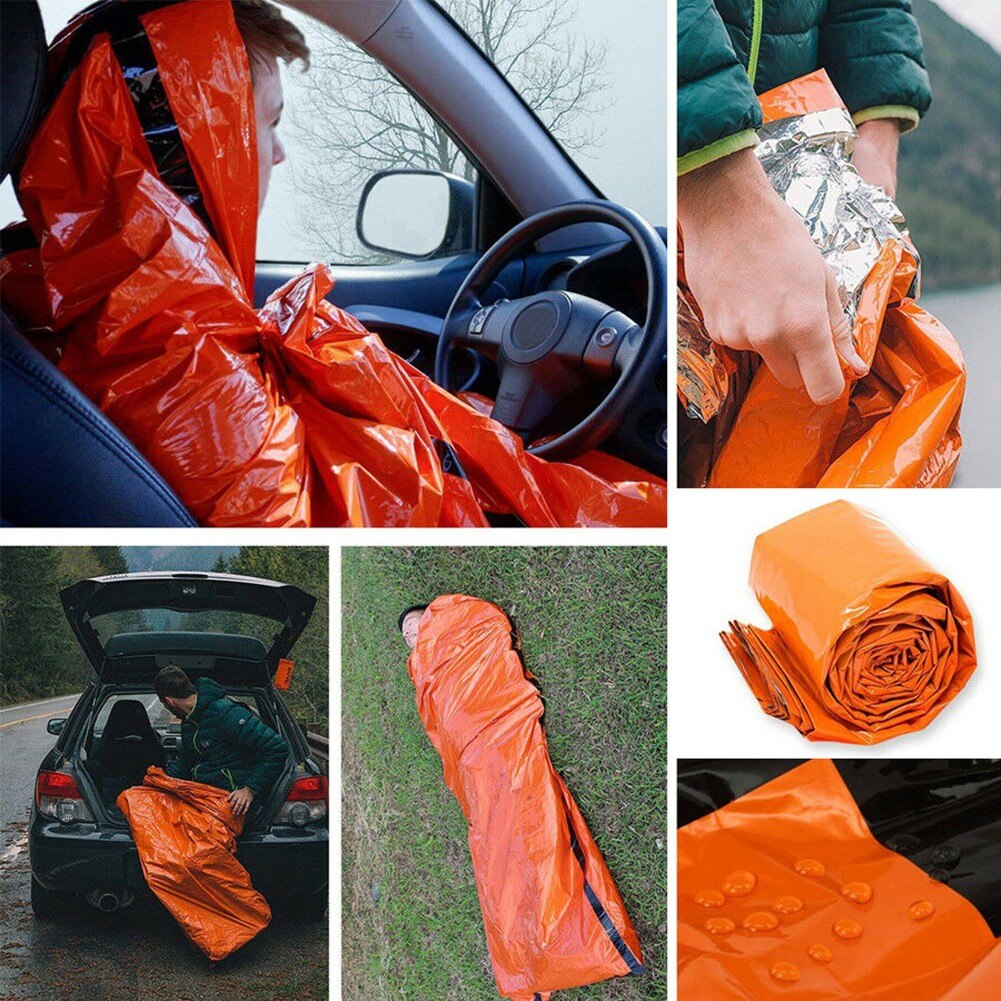 Camping Cold-proof Warm Sleeping Bag Thermal Waterproof 200*91cm Aluminum Film Outdoor