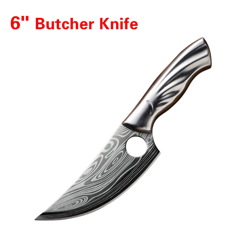 5CR15 Damascus Kitchen Hunting Knife Stainless Steel Boning Meat Cleaver Outdoor