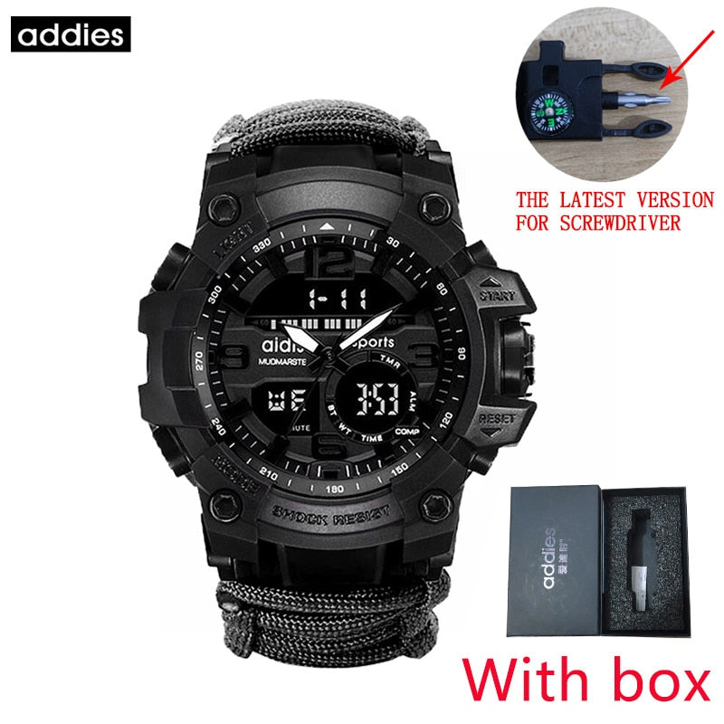 ADDIES Men Military Sports Digital Watches Compass Outdoor Survival Multi-function