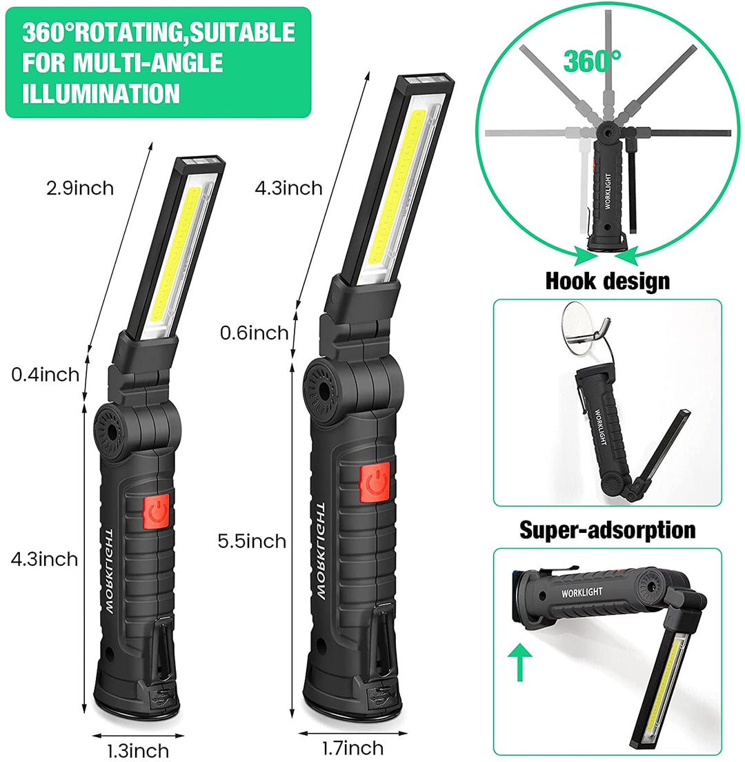 LED Work Magnetic Base Flashlights Waterproof Torch Foldable 5 Modes USB Rechargeable Work Light