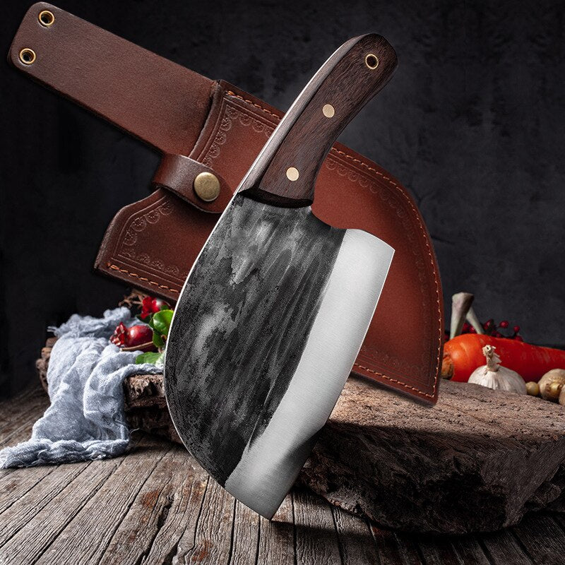 Handmade Forged Butcher Full Tang Cleaver Carbon Steel Kitchen Knives Chopping Slicing