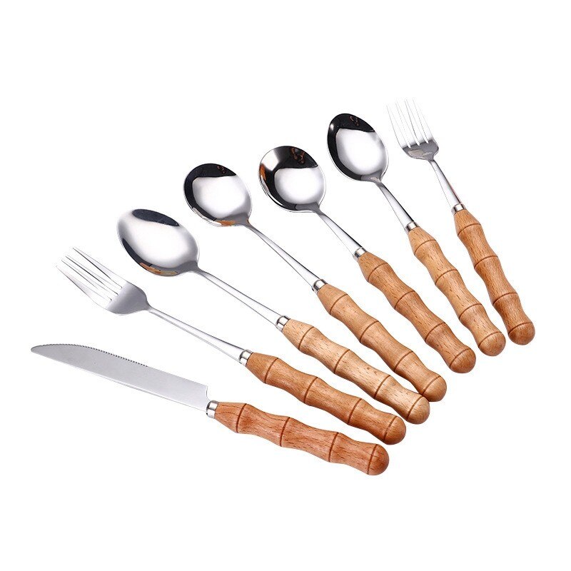 Cutlery Set Stainless Steel Wooden Handle Utensils For Kitchen Fork Spoons Knives Dinner