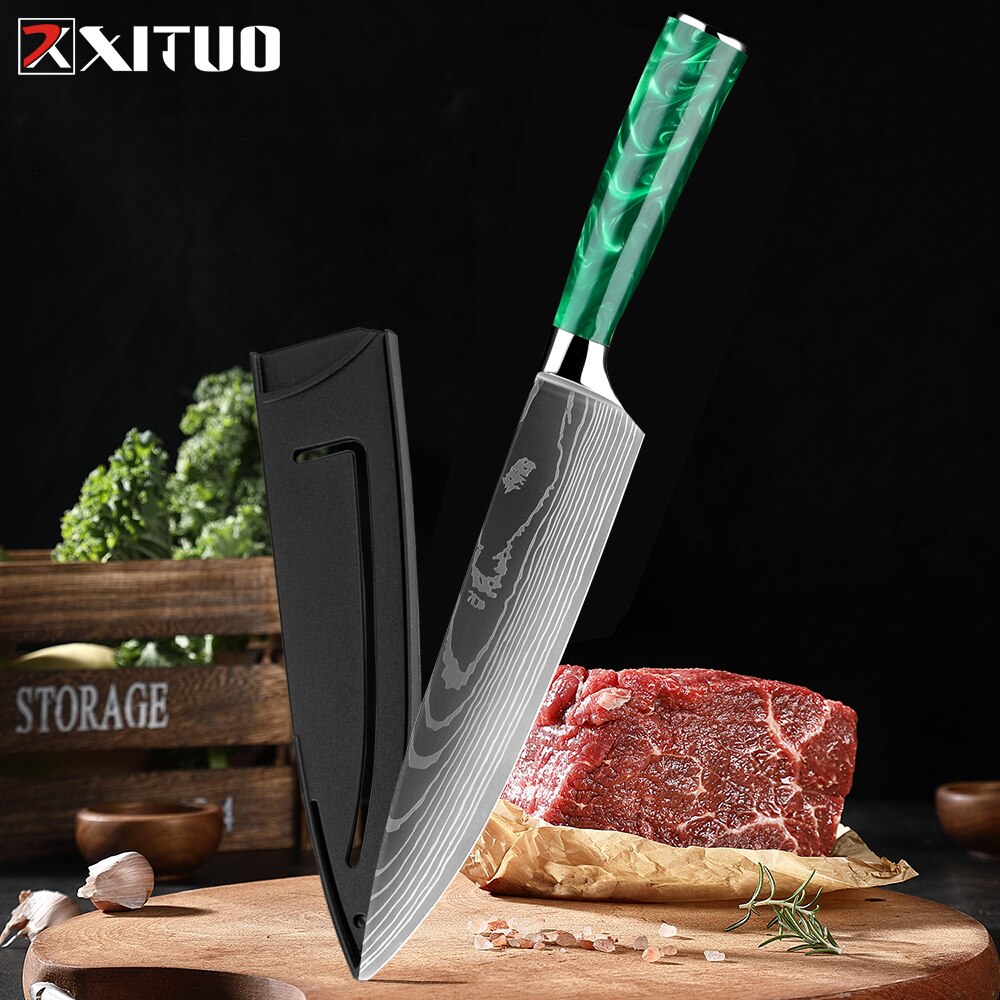 Chef Knife japan kitchen knives Damascus Pattern Chef Knife Sharp Santoku Cleaver Slicing