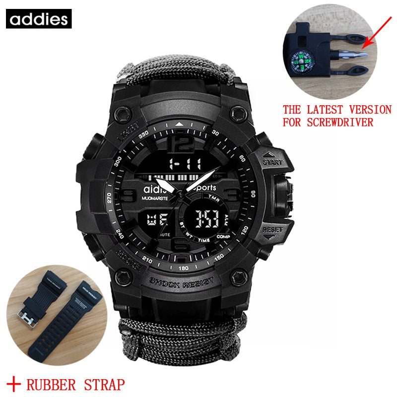 ADDIES Men Military Sports Digital Watches Compass Outdoor Survival Multi-function