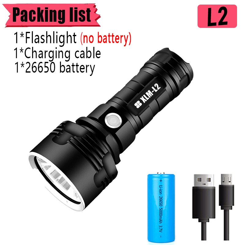 Tactical Powerful Flashlight P70 L2 Camping Lamp USB Charging Flashlight Outdoor 26650