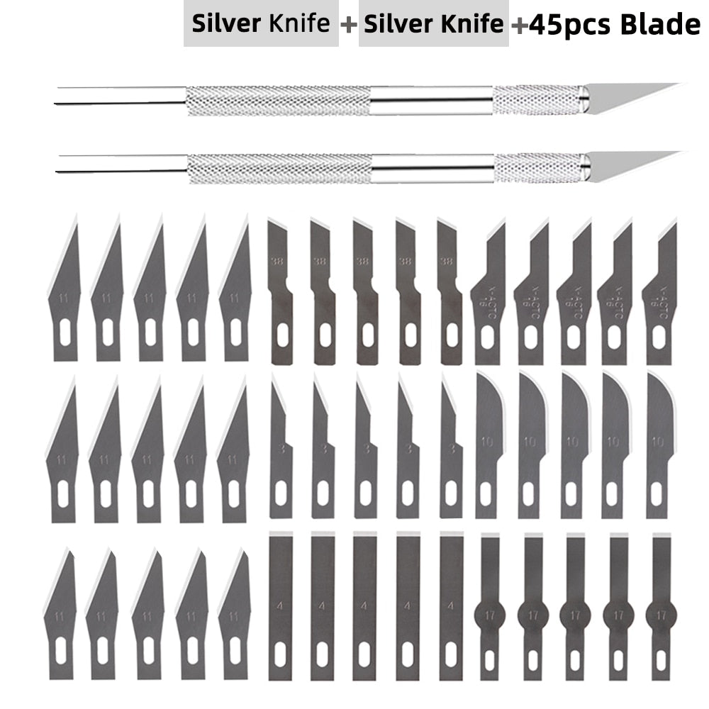 Non-Slip Metal Scalpel Knife Tools Kit Cutter Engraving Craft Knives +5/40/45pcs Blades Tools