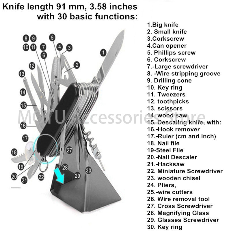 Swiss Fold Army Edc Folding Knife Pocket Army-Knives Multi-Tool Stainless-Steel 91mm