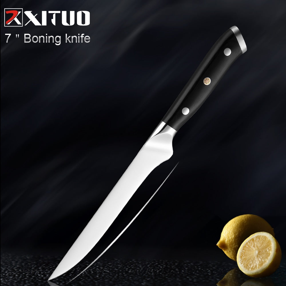 German Stainless Steel Kitchen Knife 1-7PCS Chef Knife Sharp Santoku Knife Cleaver Paring