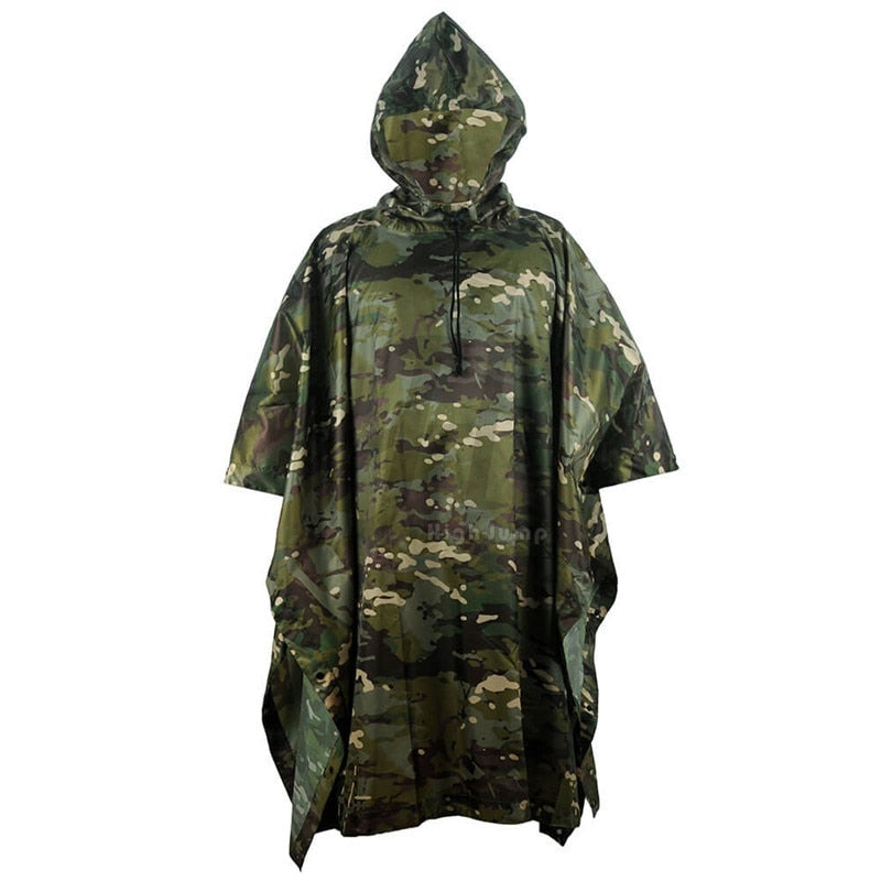 Outdoor Hooded Breathable Rainwear Camo Poncho Army Tactical Raincoat Camping Hiking Gears