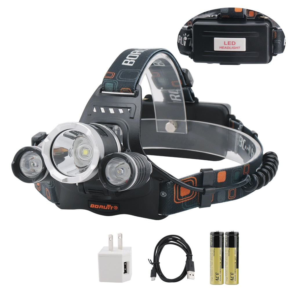 Headlamp 3000LM 4-Mode Headlight Rechargeable 18650 Waterproof Head Torch for Fishing