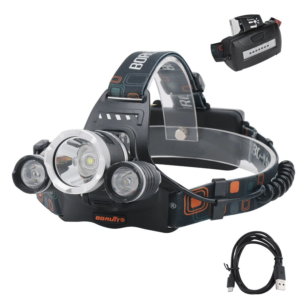 Headlamp 3000LM 4-Mode Headlight Rechargeable 18650 Waterproof Head Torch for Fishing