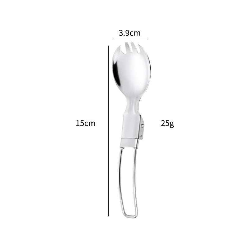 304 Stainless Steel Folding Spoon Spork Outdoor Tableware  Camping Cookware