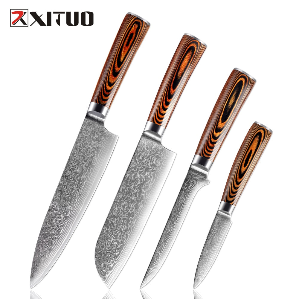 XITUO 1-4pcs kitchen knives set Japanese Damascus steel kitchen knife VG10 chef boning