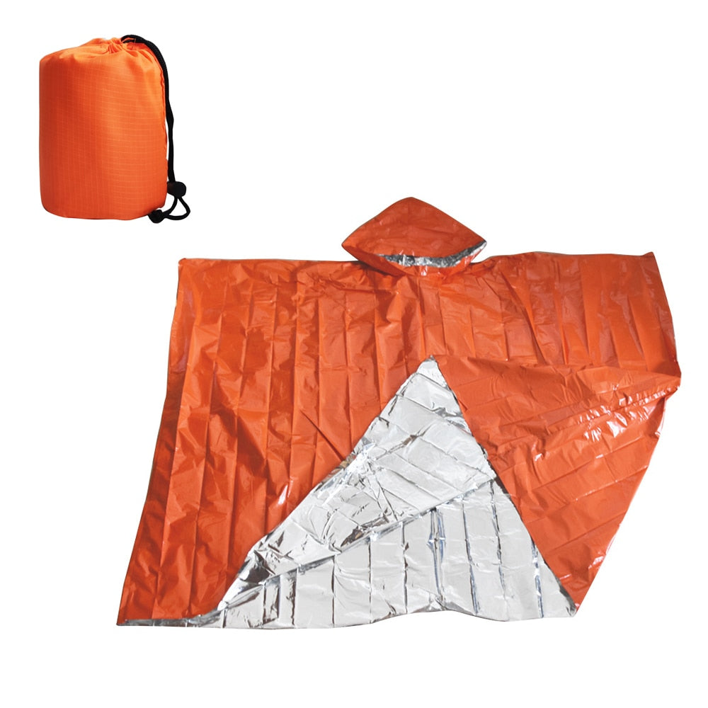 Emergency Water Proof Raincoat Aluminum Film Disposable Poncho Cold Insulation Rainwear