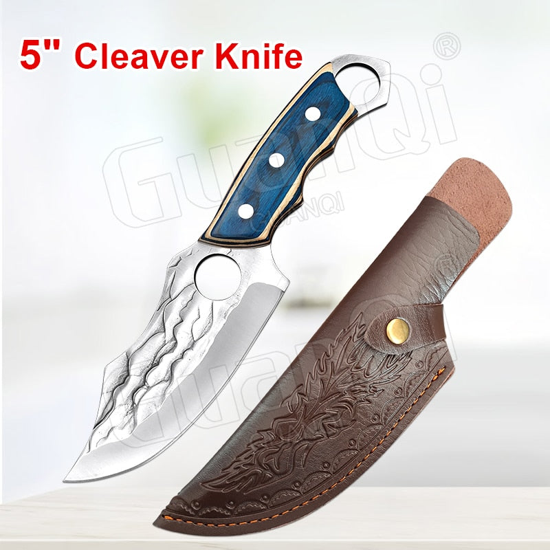 8 Inch Stainless Steel Butcher Knife Fishing Hunting Handmade Forged Bone Knife Meat Cleaver