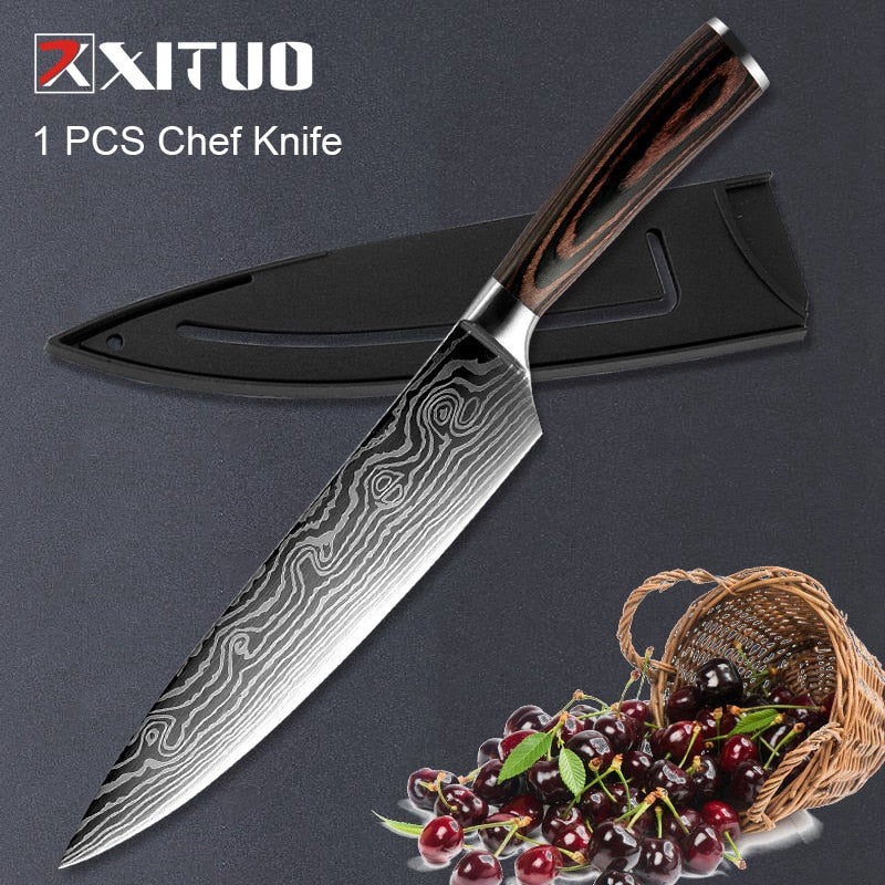 XITUO 1-5PCS set Chef Knife Japanese Stainless Steel Sanding Laser Pattern Knives Professional