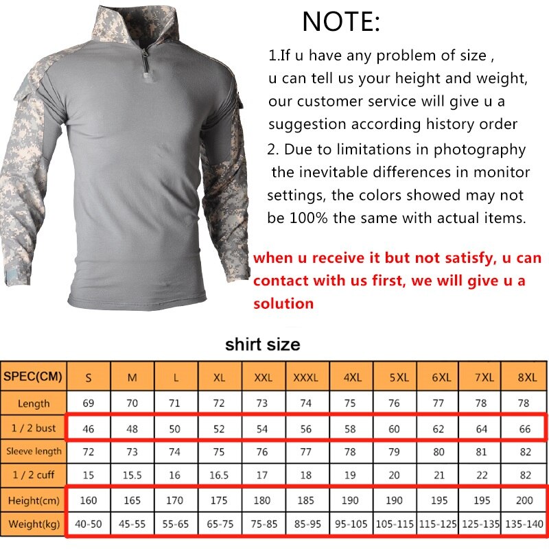 HAN WILD Men's Army Shirts Military Combat Tactical Clothing Hunting Uniform Camouflage