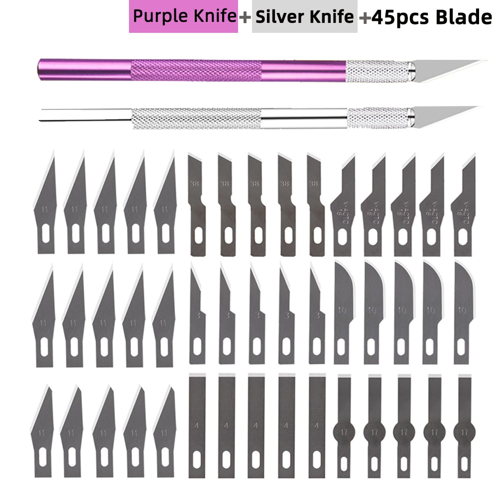 Non-Slip Metal Scalpel Knife Tools Kit Cutter Engraving Craft Knives +5/40/45pcs Blades Tools