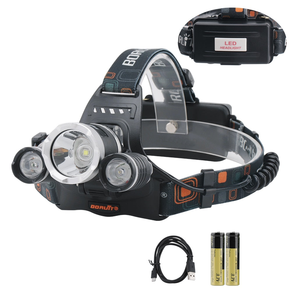 Headlamp 3000LM 4-Mode Headlight Rechargeable 18650 Waterproof Head Torch for Fishing