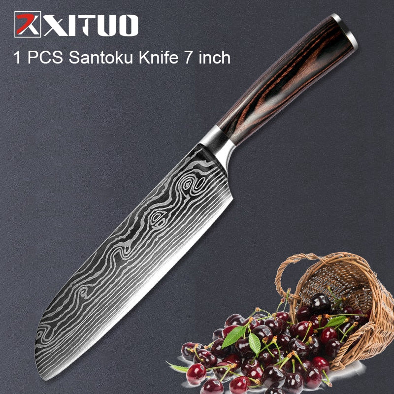 XITUO 1-5PCS set Chef Knife Japanese Stainless Steel Sanding Laser Pattern Knives Professional