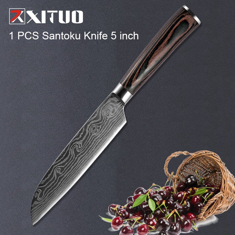 XITUO 1-5PCS set Chef Knife Japanese Stainless Steel Sanding Laser Pattern Knives Professional