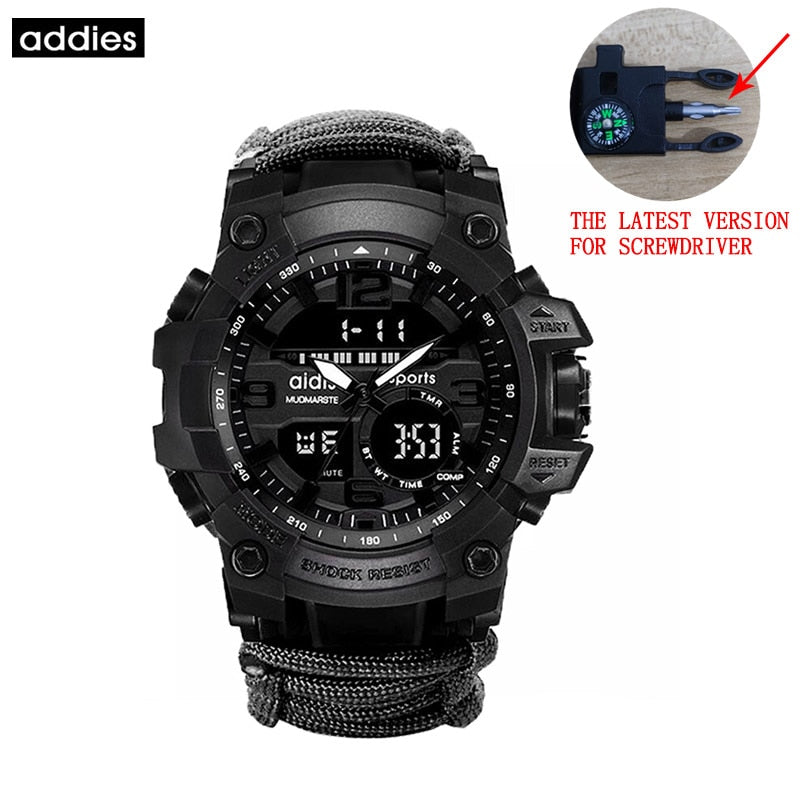 ADDIES Men Military Sports Digital Watches Compass Outdoor Survival Multi-function