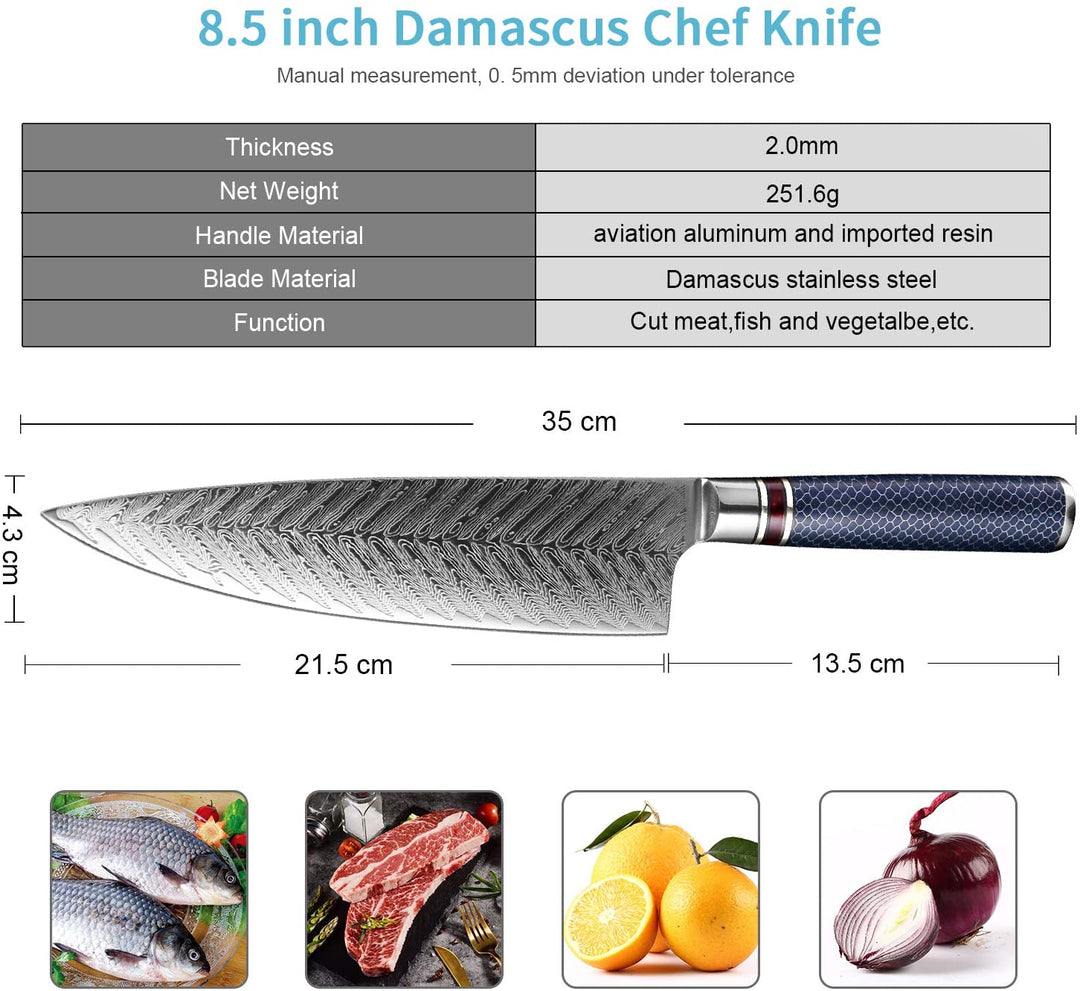 Chef Knife Damascus Steel 8-inch VG 10 Sharp Gyutou Utility Slicer Cleaver Knife Resin