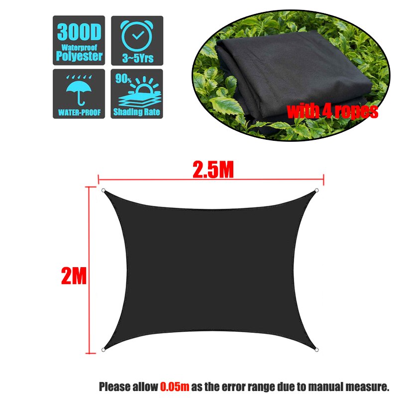 Black 420D Waterproof Square Rectangle Shade Sails garden terrace Canopy swimming