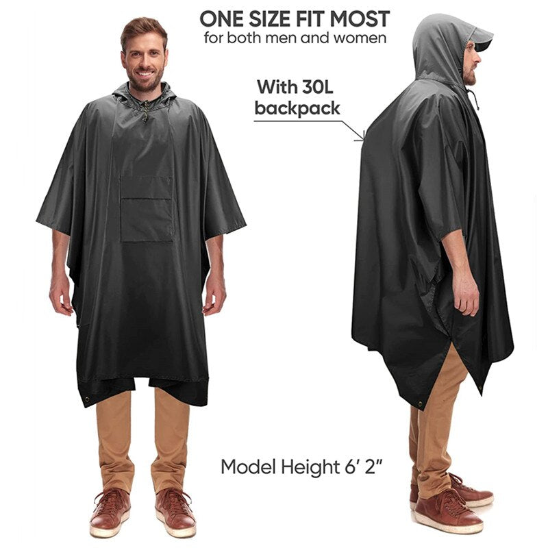 Outdoor Hooded Rain Poncho for Adult with Pocket, Waterproof Lightweight Unisex Raincoat Jacket