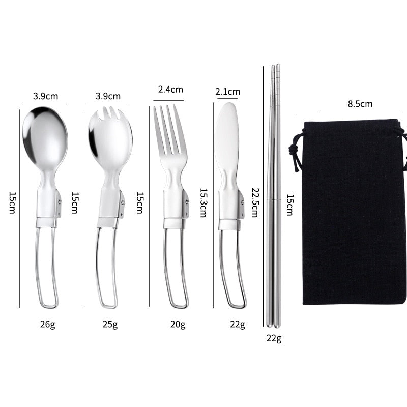 304 Stainless Steel Folding Spoon Spork Outdoor Tableware  Camping Cookware