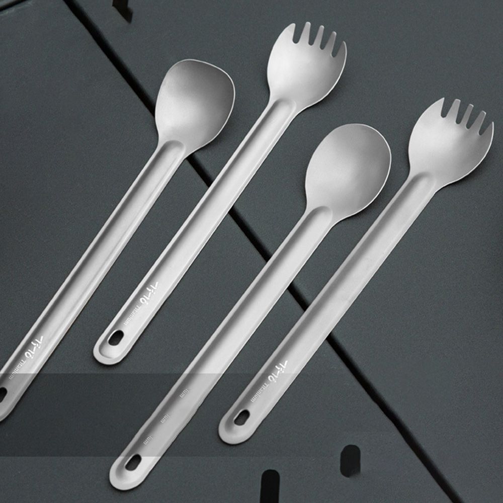 Portable Outdoor Camping Titanium Cookware Cutlery Fork Titanium Long Handle Spoon