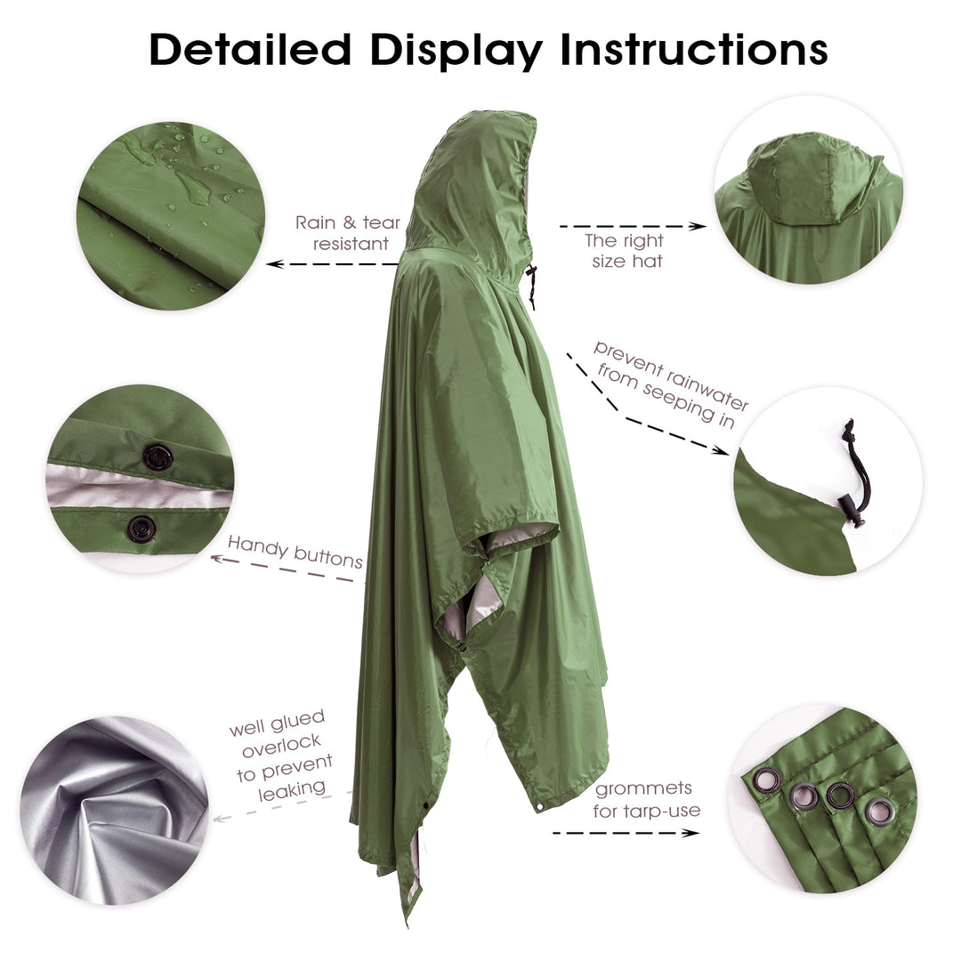 Multifunctional 3 In 1 Rain Coat Hiking Camping Raincoat Poncho Mat Awning Durable Outdoor