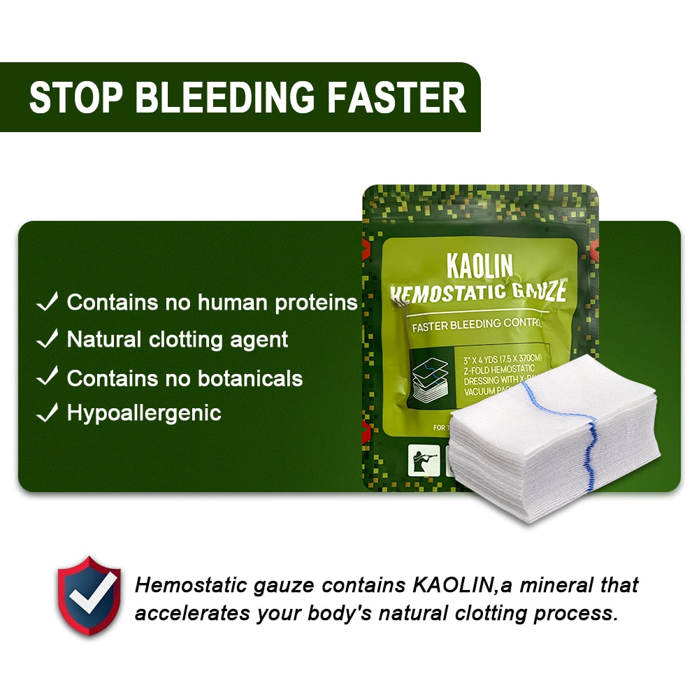 Hemostatic Kaolin Gauze Combat Emergency Trauma Z-Fold Soluble For Tactical Military First Aid Kit