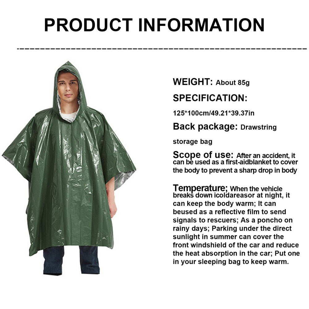 Emergency Raincoat Aluminum Film Disposable Poncho Cold Insulation Rainwear Blankets