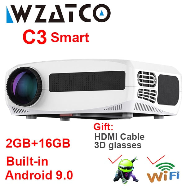 WZATCO C3 4D Keystone LED Projector 4K Android 10.0 WIFI 1920*1080P Proyector Home