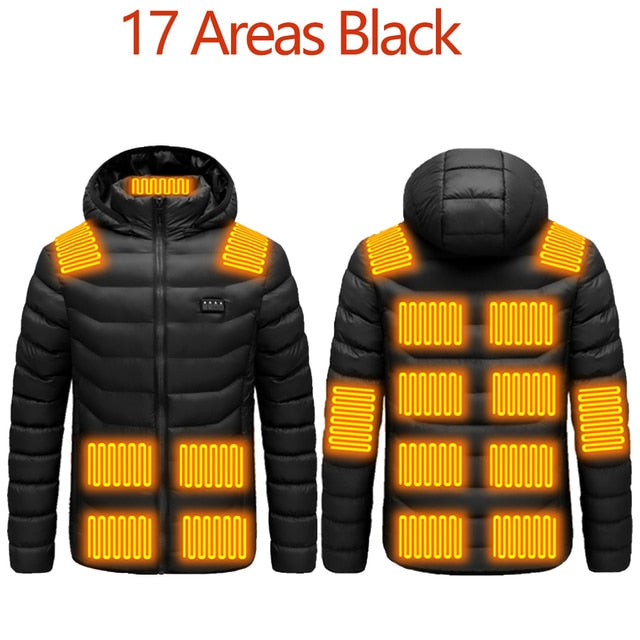 NWE Men Winter Warm USB Heating Jackets Smart Thermostat Pure Color Hooded Heated Jackets