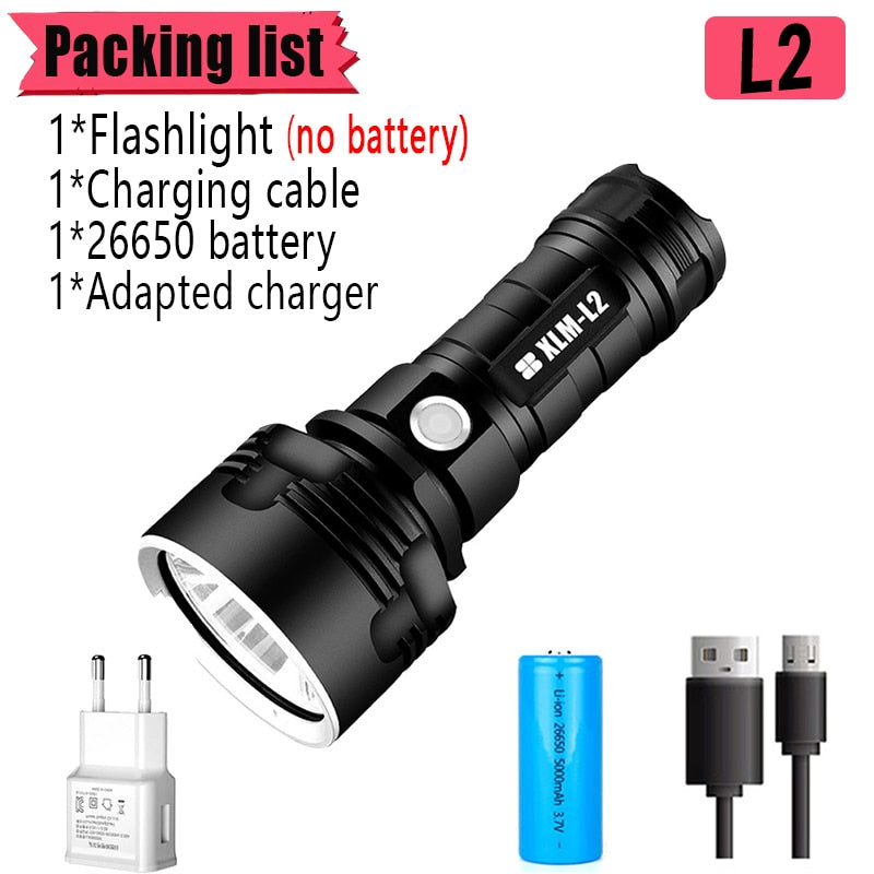 Tactical Powerful Flashlight P70 L2 Camping Lamp USB Charging Flashlight Outdoor 26650