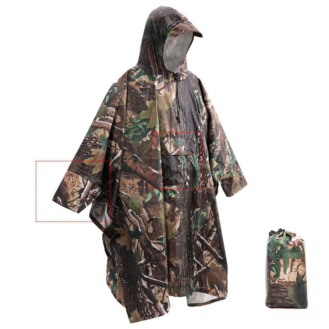 Portable Multifunctional 3 In 1 Rain Coat Hiking Camping Raincoat Poncho Mat Awning Durable